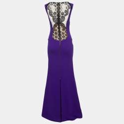 Pre Owned Roland Mouret Purple Crepe & Lace Deep Neck Dalmon Gown S