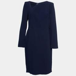 Pre Owned Roland Mouret Navy Blue Crepe Asymmetric Bitzer Midi Dress XL