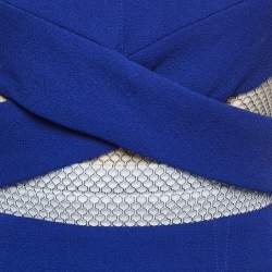 Pre Owned Roland Mouret Royal Blue Crepe Honeycomb Mesh Midi Dress S