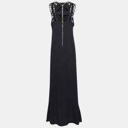 Pre Owned Roland Mouret Black Crepe Lace Inset Vasall Long Dress L