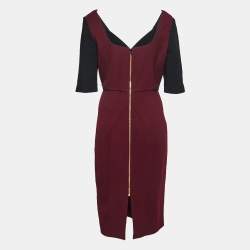 Pre Owned Roland Mouret Burgundy Jacquard Knit Axele Midi Dress XL