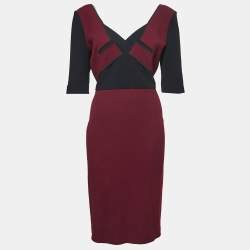 Pre Owned Roland Mouret Burgundy Jacquard Knit Axele Midi Dress XL
