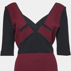 Pre Owned Roland Mouret Burgundy Jacquard Knit Axele Midi Dress XL