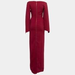 Pre Owned Roland Mouret Burgundy Crepe Ruffle Sleeve Slit Detail Cheveley Gown M