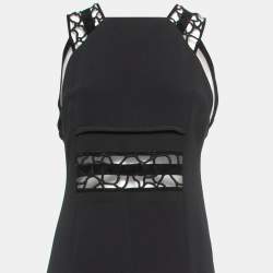 Pre Owned Roland Mouret Black Crepe Lace Embellished Strap Gown L