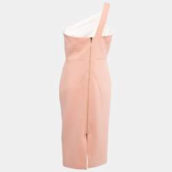 Pre Owned Roland Mouret Pastel Rose Wool Crepe On Shoulder Midi Dress L