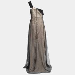 Roland Mouret Black Boucle Lace & Silk One Shoulder Kildare Gown L
