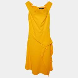 Roland Mouret Marigold Yellow Stretch Crepe Off Shoulder Arch Dress XL