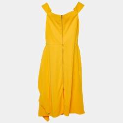 Roland Mouret Marigold Yellow Stretch Crepe Off Shoulder Arch Dress XL