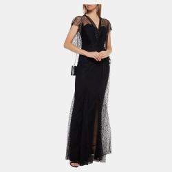 Pre Owned Roland Mouret Black Dotted Tulle Gown M (UK 12)