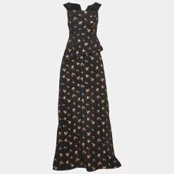 Roland Mouret Black Floral Textured Silk Blend Off Shoulder Heddon Gown M