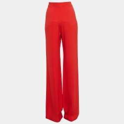 Roland Mouret Red Crepe Wide Leg High Rise Trousers M