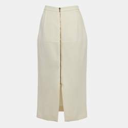 Roland Mouret Cream Wool Zip-Up Midi Skirt M