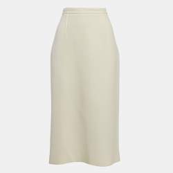 Roland Mouret Cream Wool Zip-Up Midi Skirt M