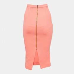 Pre Owned Roland Mouret Orange Gauze Wool Pencil Skirt S