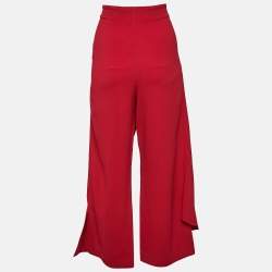 Pre Owned Roland Mouret Red Crepe Draped Wide-Leg Trousers L