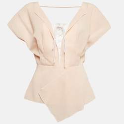Roland Mouret Pink Wool Crepe Lace-Up Pleated Top S