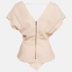 Roland Mouret Pink Wool Crepe Lace-Up Pleated Top S