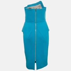 Pre Owned Roland Mouret Blue Wool Off-Shoulder Short Dress M