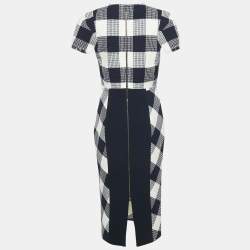 Roland Mouret Blue Chaney Checks Cotton Midi Dress M