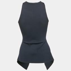 Roland Mouret Navy Blue Rib Knit Asymmetric Top XS