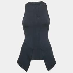 Roland Mouret Navy Blue Rib Knit Asymmetric Top XS