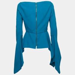 Roland Mouret Blue Crepe Flared Asymmetric Top M