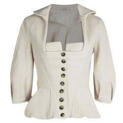 Pre Owned Roland Mouret Beige Wool Square Neck Detail Jacket L