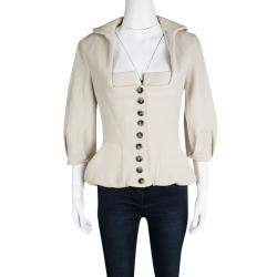 Pre Owned Roland Mouret Beige Wool Square Neck Detail Jacket L