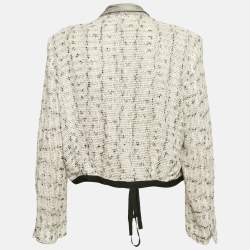 Roland Mouret Off White Patterned Cotton Knit Wrap Jacket XL