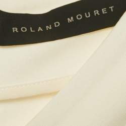 Pre Owned Roland Mouret Off White Cotton & Crepe Stretch Floral Applique Midi Dress M 