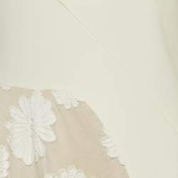 Pre Owned Roland Mouret Off White Cotton & Crepe Stretch Floral Applique Midi Dress M 