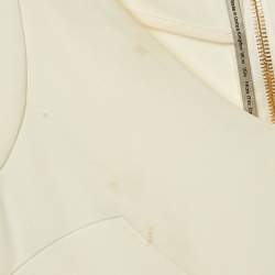 Pre Owned Roland Mouret Off White Cotton & Crepe Stretch Floral Applique Midi Dress M 