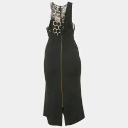 Pre Owned Roland Mouret Black Crepe Lace Detail Sleeveless Midi Dress S
