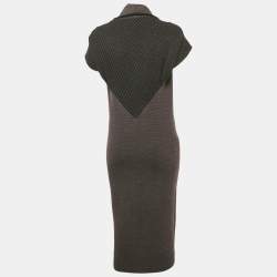 Pre Owned Roland Mouret Grey Jacquard Trim Wool Knit Mock Neck Midi Dress M