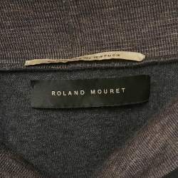 Pre Owned Roland Mouret Grey Jacquard Trim Wool Knit Mock Neck Midi Dress M