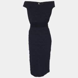 Pre Owned Roland Mouret Navy Blue Jacquard Off-Shoulder Bodycon Dress L