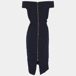 Pre Owned Roland Mouret Navy Blue Jacquard Off-Shoulder Bodycon Dress L
