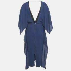 Pre Owned Roland Mouret Blue Wool Lace-Up Detail Midi Kaftan Dress M