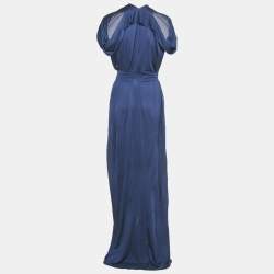 Pre Owned Roland Mouret Navy Blue Crepe Belted Maxi Dress XL