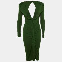Pre Owned Roland Mouret Green Crepe Draped & Ruffled Midi Dress M