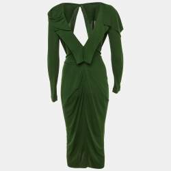 Pre Owned Roland Mouret Green Crepe Draped & Ruffled Midi Dress M