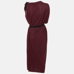 Pre Owned Roland Mouret Maroon Crepe Tie Detail Midi Dress L