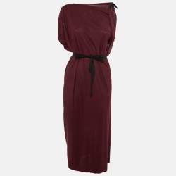 Pre Owned Roland Mouret Maroon Crepe Tie Detail Midi Dress L