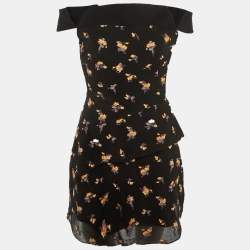 Pre Owned Roland Mouret Black Crepe Floral Embroidered Off Shoulder Winslow Mini Dress M
