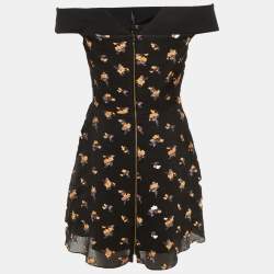 Pre Owned Roland Mouret Black Crepe Floral Embroidered Off Shoulder Winslow Mini Dress M