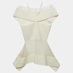 مملوكة مسبقًا بلوزة رولان موريت سمرهيل بأكمام بتفاصيل مقطعة شبكي وقطني أبيض مقاس صغير