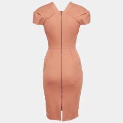 Pre Owned Roland Mouret Orange Cotton Sculpted Midi Dress S