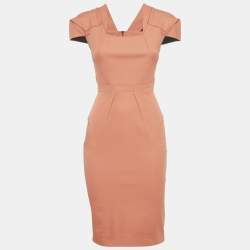 Pre Owned Roland Mouret Orange Cotton Sculpted Midi Dress S