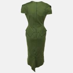 Pre Owned Roland Mouret Green Cotton Titanium Midi Dress L
